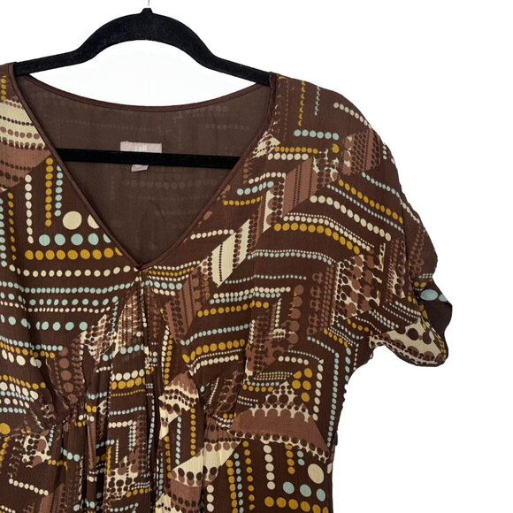 J. Jill 100% Silk Brown Abstract Dot Print Short Sleeve Dress - Size 12 - Picture 1 of 6